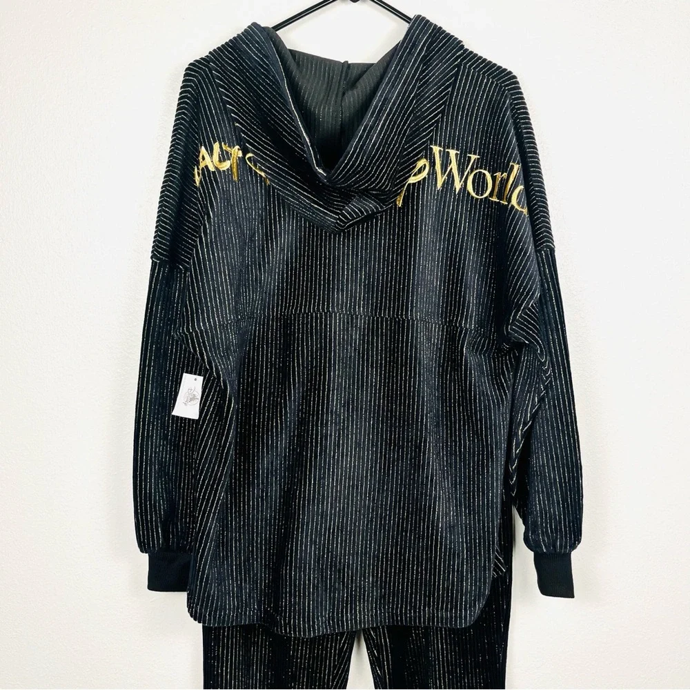 NWT Disney Parks Spirit Jersey Luxe Logo Black/Gold Hoodie Pants Set Adult Small